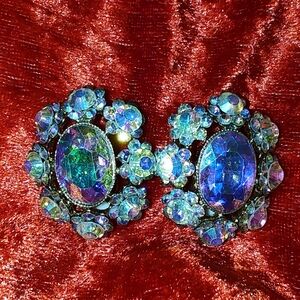 Vintage Bold AB Rhinestone Clip On Earrings